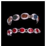 2 Gemstone Inlay Sterling Silver Bracelets