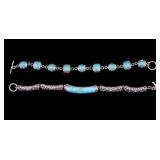 2 Sterling Silver with Blue Stone Inlay Bracelets