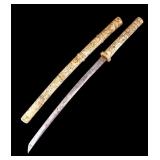 Japanese Katana w Carved Natural Material Saya