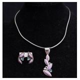 Vintage Asian 925 Silver Necklace & Earrings