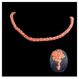 Coral Bead Necklace + Carved Coral Pendant
