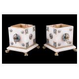 French Onyx Champleve Enamel Jardiniere Pair
