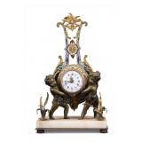 French Cloisonne & Bronze Figural Mantel Clock