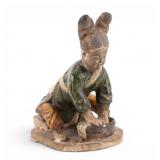 Chinese Sancai Earthenware Washerwoman Fig., Tang