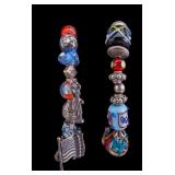 2 Art Glass & Sterling Silver Charm Bracelets