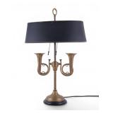 Early Figural Brass Bugle Table Lamp, Bells