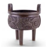 Chinese Bronze and Wood Footed Censer