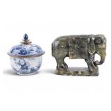 Soapstone Elephant Figure, Vintage Lidded Jar