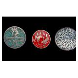 3 Mexico Taxco 925 Silver Enamel Aztec Brooches