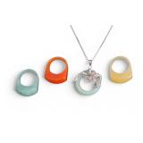 Sterling Silver Dragon Jade Necklace + Rings
