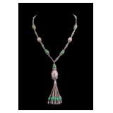 Green Jade & Sterling Silver Marked 925 Necklace
