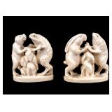 Antique Carved Netsuke Frog w/ Rabbit, w/ Dog