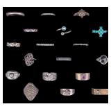 18 Sterling Silver Rings 61 grams