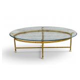 Italian Glass & Brass Oval Coffee Table