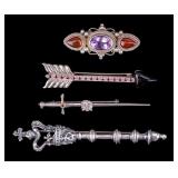 4 unique Sterling Silver Brooch Pins 37 grams