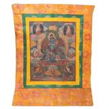 Tibetan Buddhist Thangka on Silk Brocade Mount