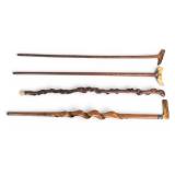 4 Carved Wood Early Canes, Nat. Mat., Victorian