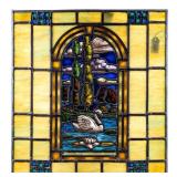 Antique Stained & Slag Leaded Glass Window Panel