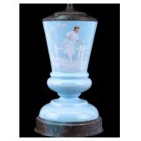 Mary Gregory Blue Milk Glass Lamp