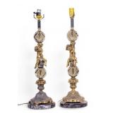Brass Figural Cherub Lamps w/ Marble Bases (2)