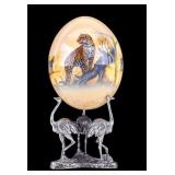 Decoupage Ostrich Egg on Silverplated Ostrich Base