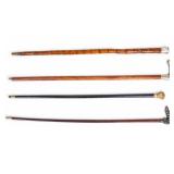 4 Canes w/ Victorian GF, Silver, Figural