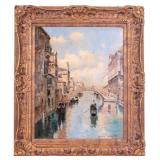 Signed Venice Scene Oil on Canvas w/ Elab. Frame