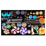 Costume Jewelry Earrings, Necklaces, Floral Brooch
