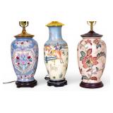 3 Chinese Style Porcelain Vase Lamps