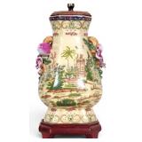 Chinese Figural Plum Porcelain Vase Lamp