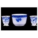 Touraine Flow Blue Bowl and Cauldon Porcelain Cups