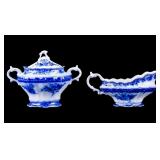 Stanley Touraine Flow Blue Gravy Boat & Sugar Jar