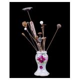 Antique Hat Pins and Porcelain Holder