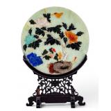Chinese Hardstone Inlaid Plaque w/ Stand