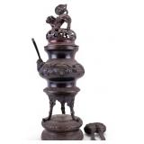 Antique Chinese Bronze Large Censer w/ Foo Dog