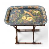 19th C Tole Painted Tray w/ Folding Wood Stand