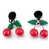 Bakelite Cherry Clip on Earrings