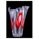 Red & Clear Hand-Blown Art Glass Vase