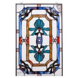 Art Nouveau Style Slag & Seeded Leaded Glass Panel