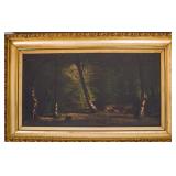 Oil on Canvas Landscape in Forest, Framed