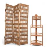 Vintage Wicker Partition and Rattan Etagere