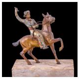 Bronze Equestrian Figure on Stone Base