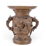 Antique Asian Bronze Urn w/ Dragon Handles