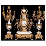 Italian Marble & Bronze 3pc Clock & Candelabra Set