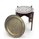Large Repousse Round Metal Tray + Base