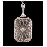 14K White Gold Victorian Necklace w/ Pendant