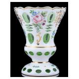 Czech Hand Painted Cut To Clear Vase