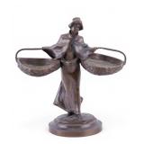 Bronze Figural Lady Double-Basket Statuette