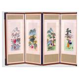Korean Hand Stitched Silk 4-Panel Screen