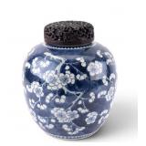Chinese Blue & White Porcelain Ginger Jar w/ Lid